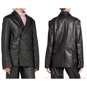 $720 LouLou Studio Leather Davao Blazer Oversize Double-Breasted Jacket sz Large